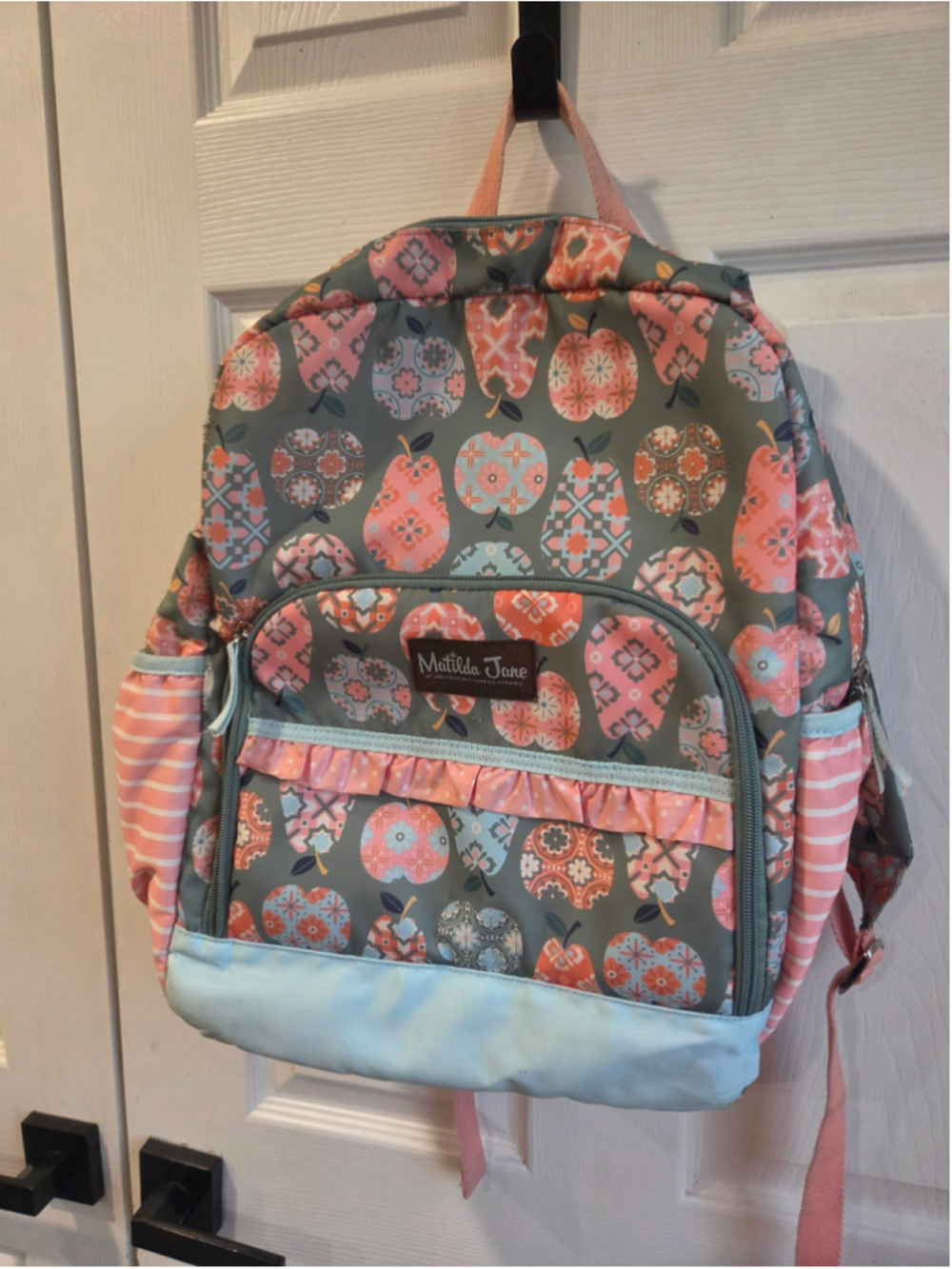 Matilda Jane Backpack One Size Grey Pink Apple Print